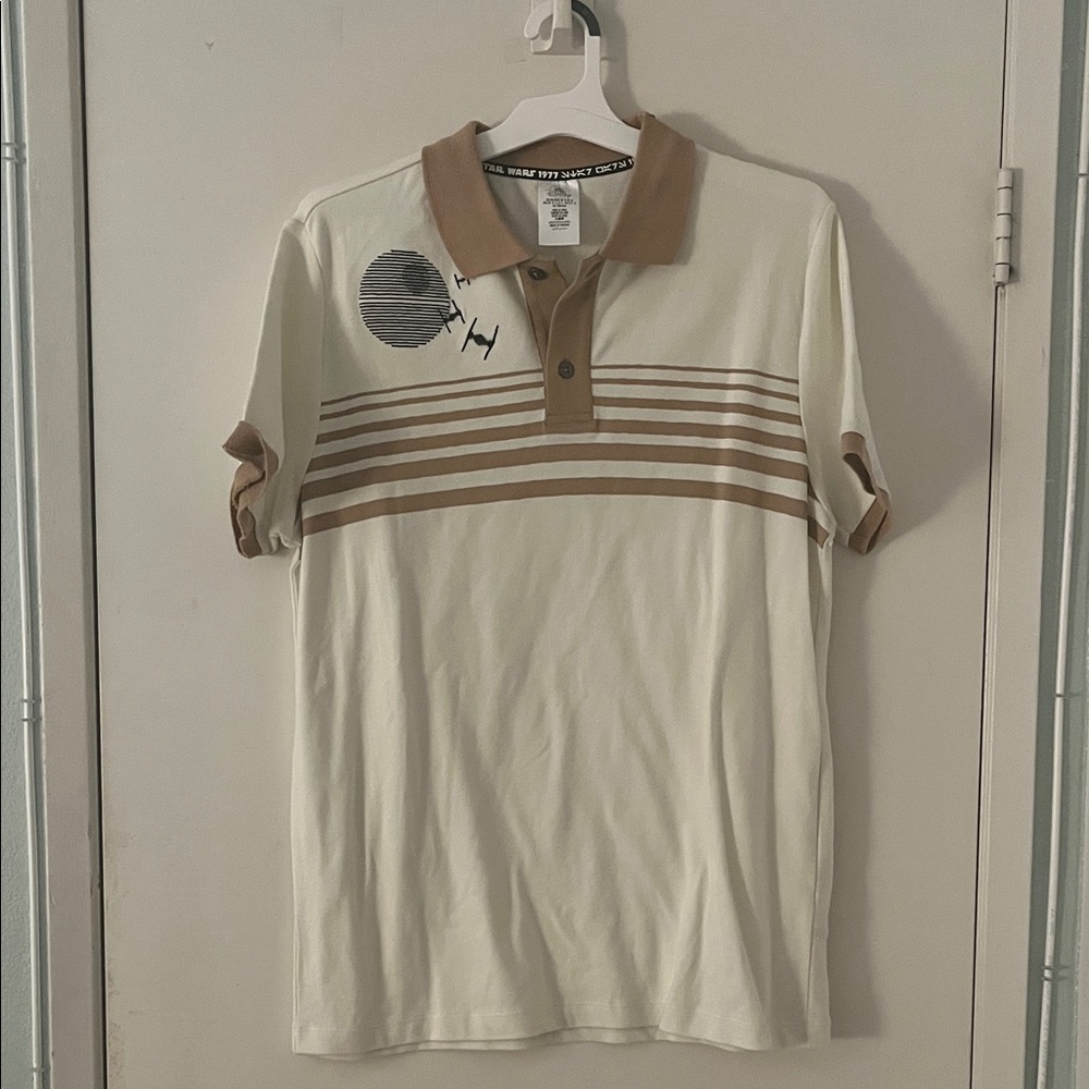 Disney Cream and Brown Men's Polo Shirt